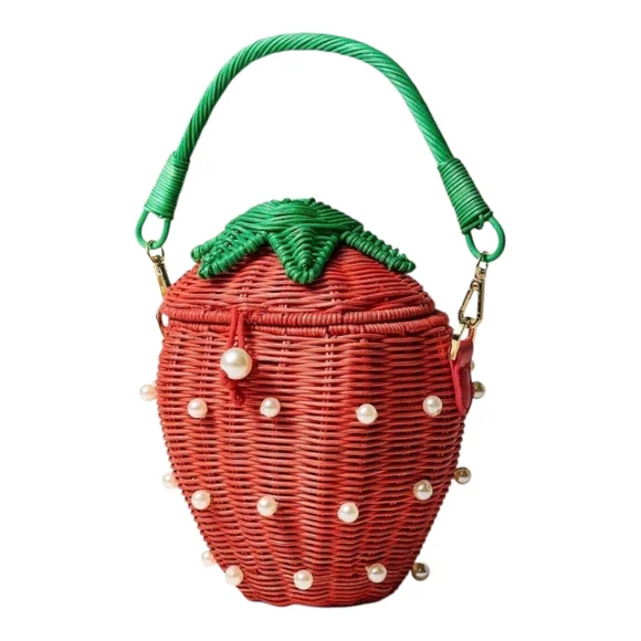 Kate Spade Target Exclusive Pearl Embellished Strawberry Basket Bag Kitch Wicker - Picture 2 of 3
